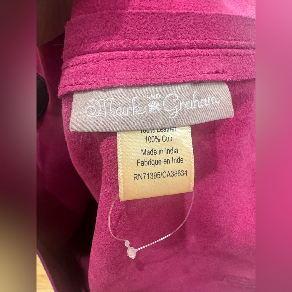 Mark & Graham Boho Tote Hot Pink Fuchsia Suede leather Handbag Purse Monogram K - Picture 5 of 9